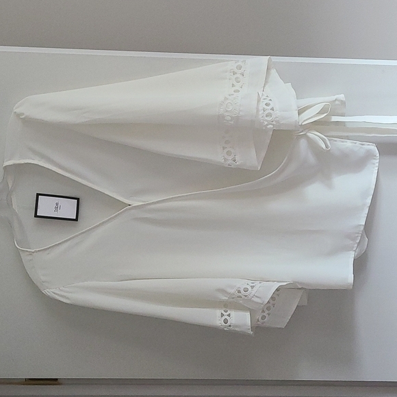 TRÏBE Bell Sleeve Wrap Style Draped Blouse Size Small NWT - Picture 5 of 6